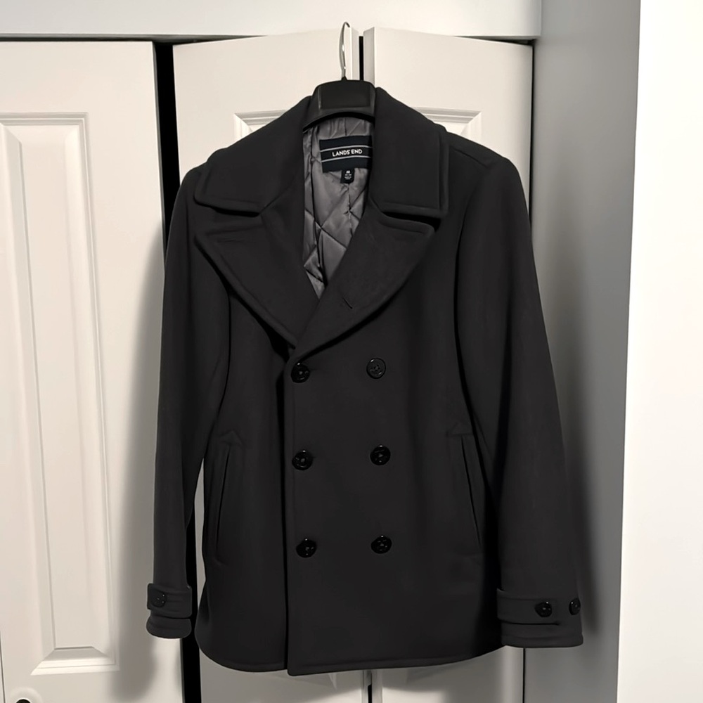 Lands End Wool Peacoat Medium Grey